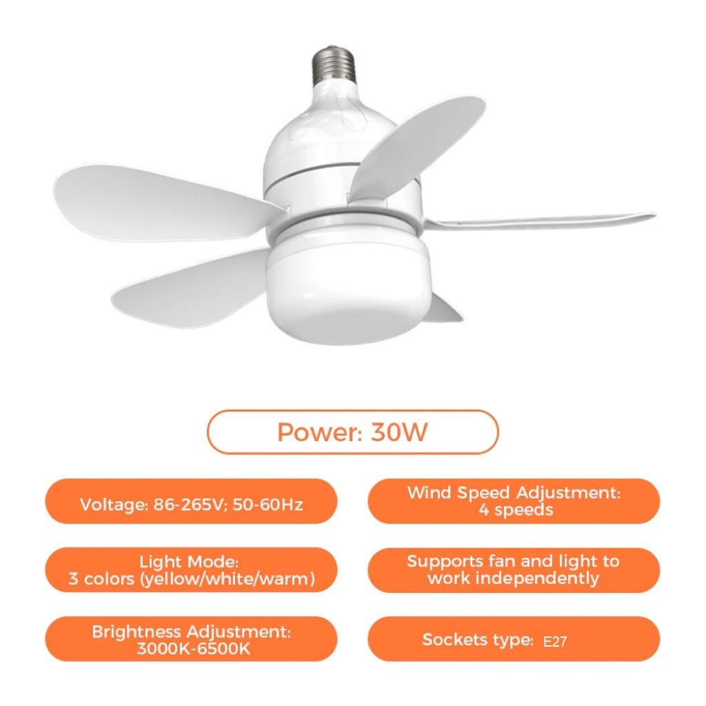 2-in-1 LED Ceiling Fan Light with Remote Control, E27/B22 Base | Kalsten