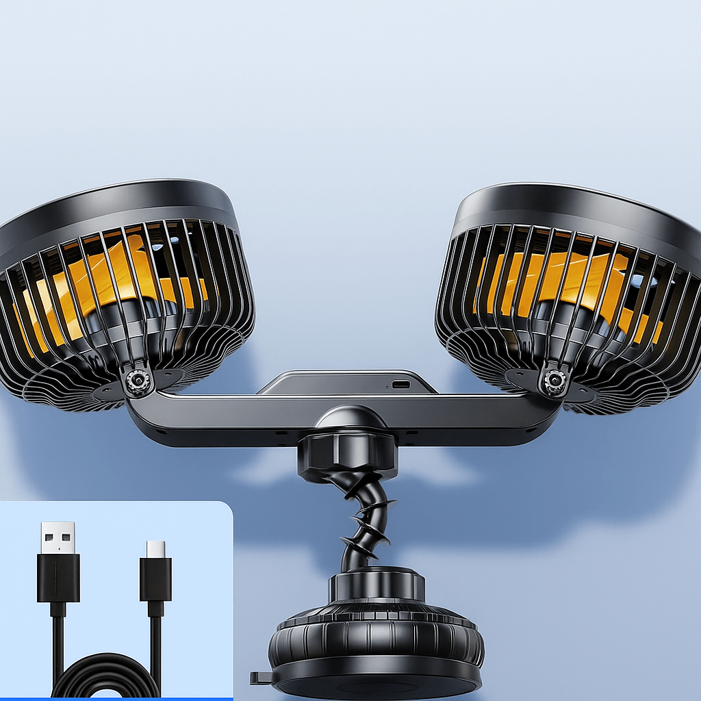 Double Head Car Fan with Suction Cup and Battery | Kalsten