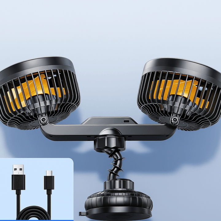 Double Head Car Fan with Suction Cup and Battery | Kalsten