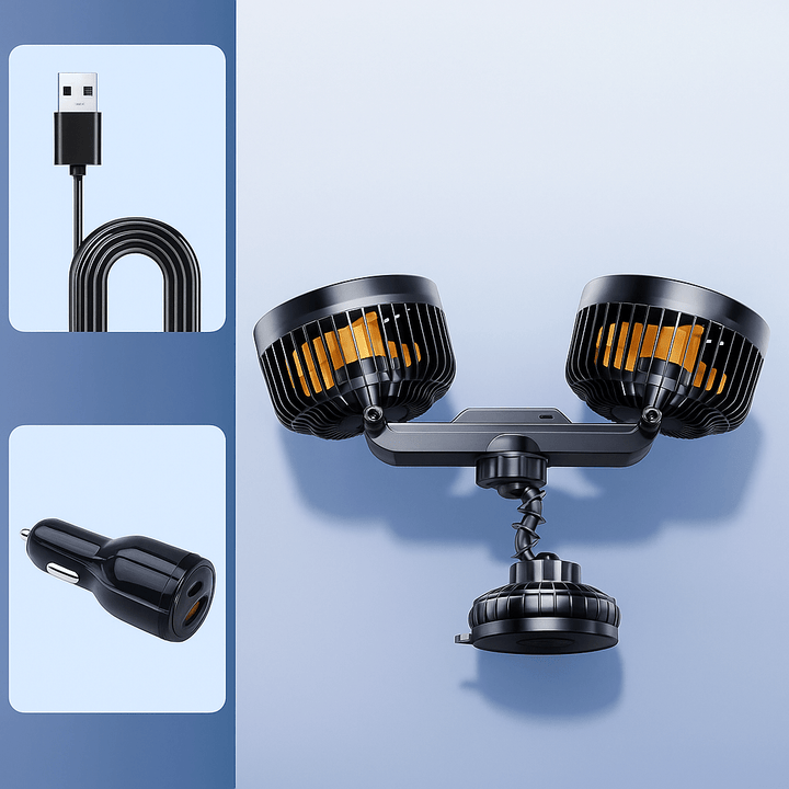 Double Head Car Fan with Suction Cup and Battery | Kalsten