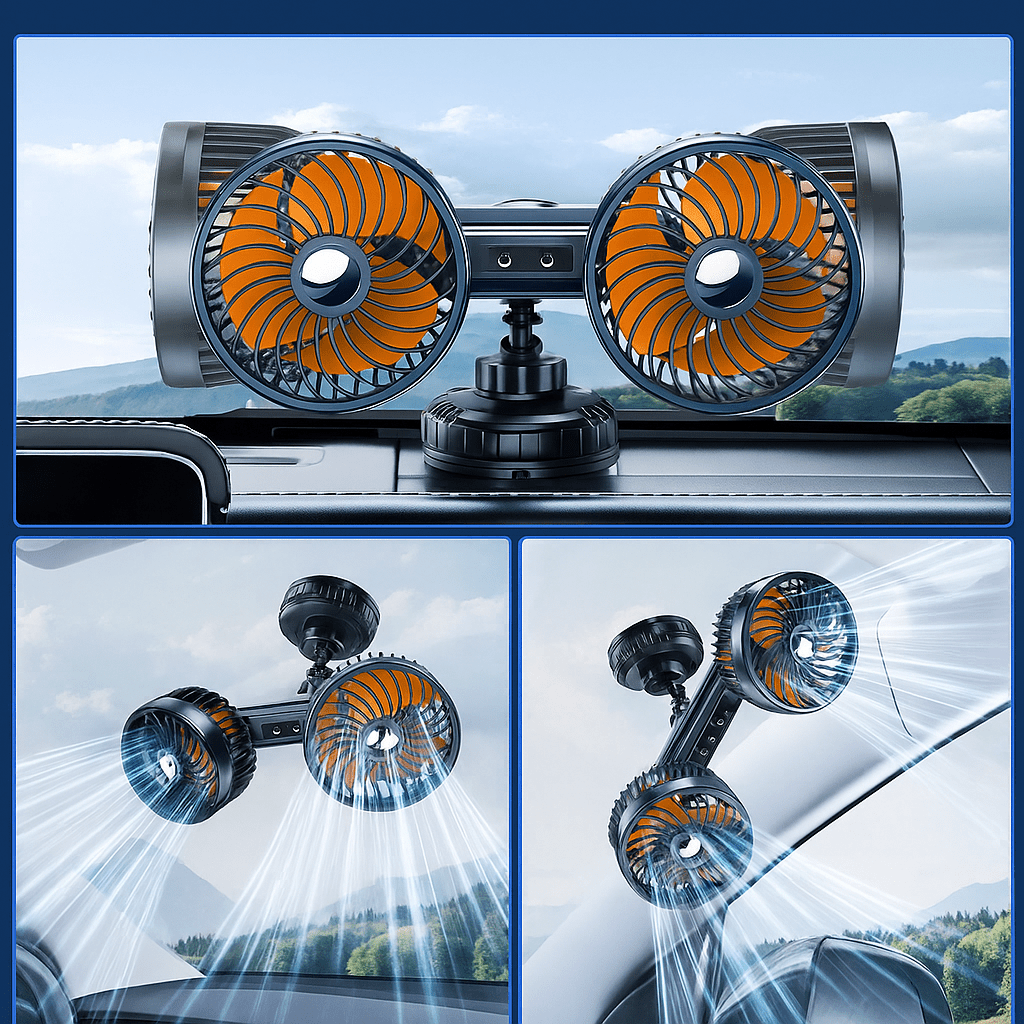 Double Head Car Fan with Suction Cup and Battery | Kalsten