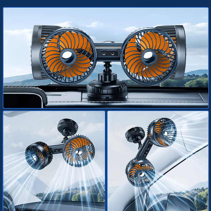 Double Head Car Fan with Suction Cup and Battery | Kalsten