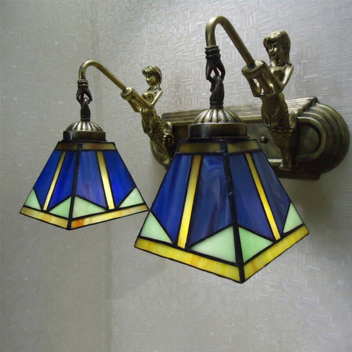 Kalsten | Trapezium Wall Mount Lamp Fixture Tiffany Bronze Cut Glass Wall Lighting with Mermaid Arm