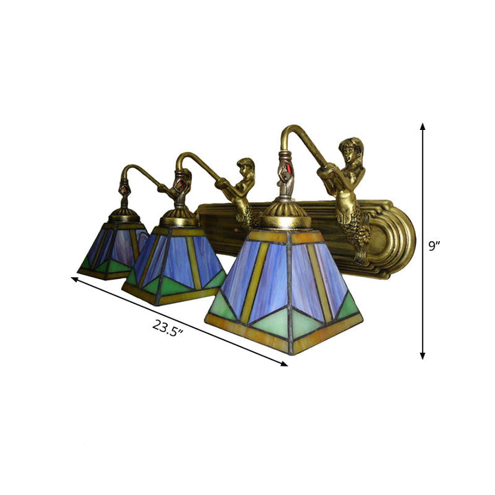 Kalsten | Trapezium Wall Mount Lamp Fixture Tiffany Bronze Cut Glass Wall Lighting with Mermaid Arm