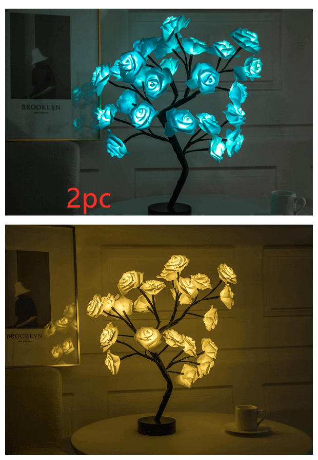 Rose Flower Lamp USB Battery Operated LED Table Lamp Bonsai Tree Night Lights Garland Bedroom Decoration Lights Home Decor | Kalsten