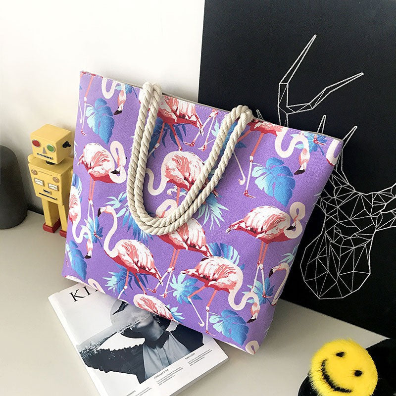 Large beach bag with vibrant flamingo motifs Kalsten