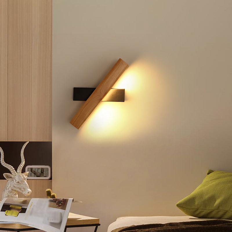 Linear Reading Wall Light Modern Wooden Rotatable LED Bedroom Sconce Lighting Fixture | Kalsten