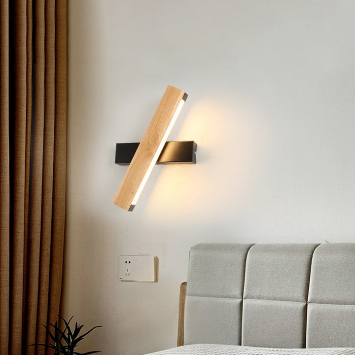 Linear Reading Wall Light Modern Wooden Rotatable LED Bedroom Sconce Lighting Fixture | Kalsten