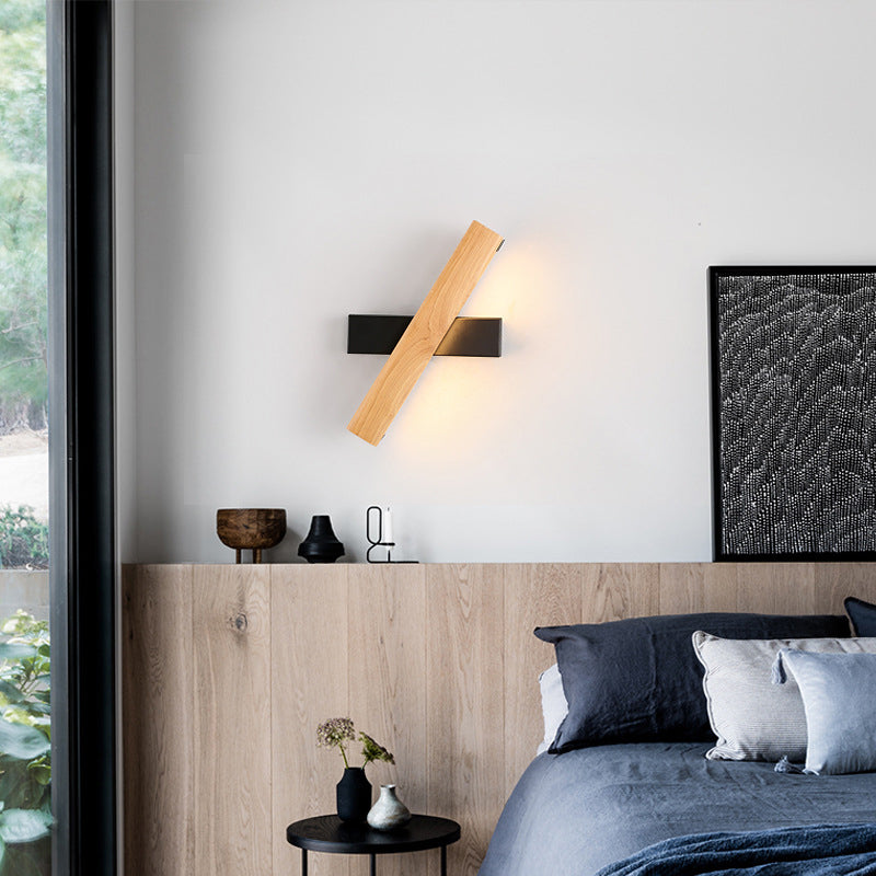 Linear Reading Wall Light Modern Wooden Rotatable LED Bedroom Sconce Lighting Fixture | Kalsten
