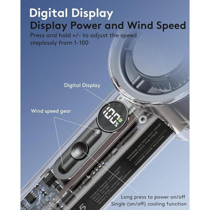 Rechargeable Handheld Fan with LED Digital Display – 3000mAh | Kalsten