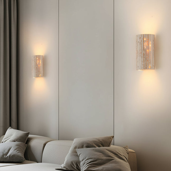 LED Wall Sconce Light – Modern Minimalist Natural Travertine Stone (16.5x9cm / 6.5x3.5in) | Kalsten