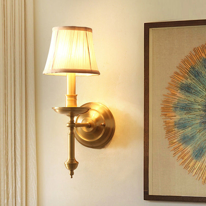 Candlestick Living Room Wall Lighting Vintage Metal Single Gold Sconce Light with Empire Fabric Shade | Kalsten