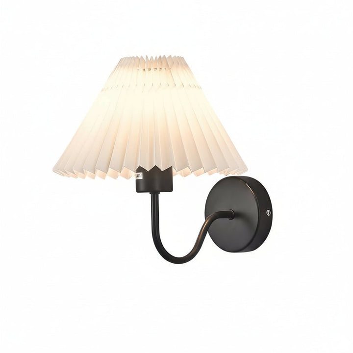 LED Wall Sconce Light – Vintage Metallic Armed Pleated Fabric Shade (36x14cm / 14.2x5.5in) | Kalsten