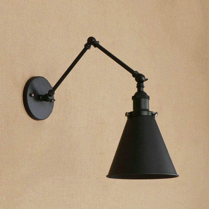 Farmhouse Style Cone Wall Sconce 1 Bulb Iron Wall Lighting Fixture in Black/Rust for Bedroom | Kalsten