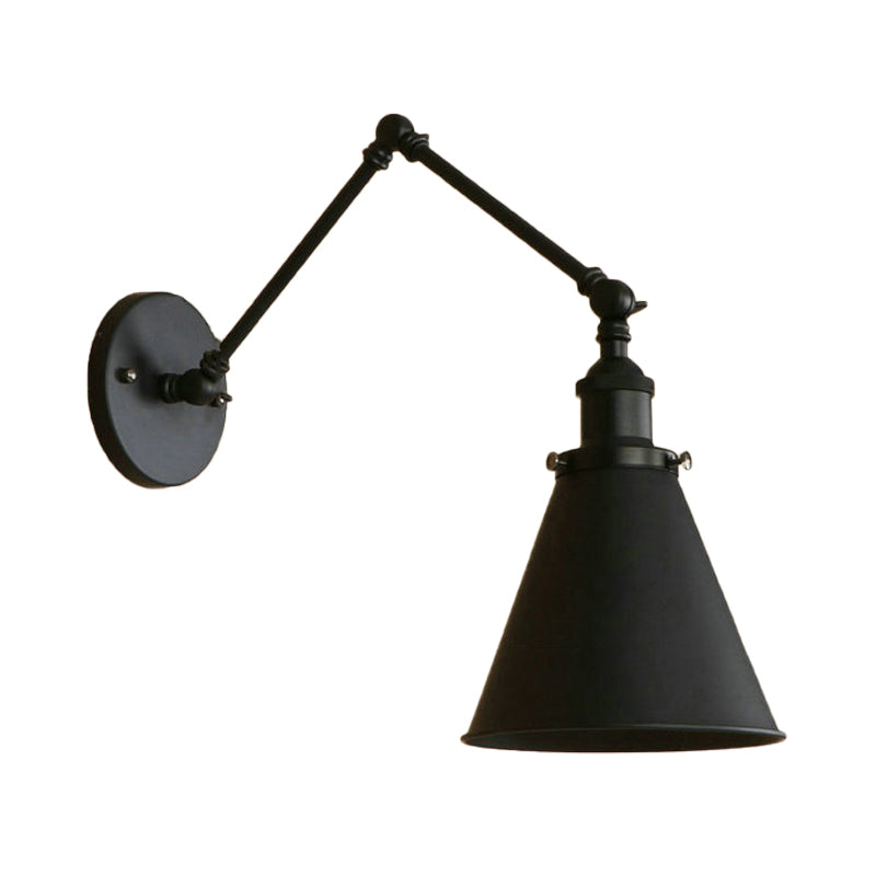 Farmhouse Style Cone Wall Sconce 1 Bulb Iron Wall Lighting Fixture in Black/Rust for Bedroom | Kalsten