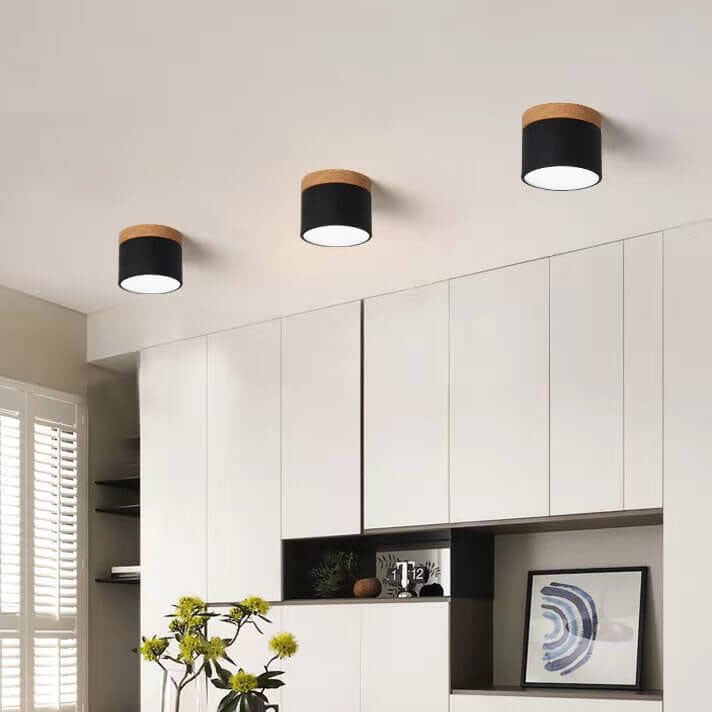 Flush Mount Ceiling Light Iron Solid Wood PVC 3.94 in Modern Hallway Living Room Bedroom 7W 700lm LED Adjustable Color Temperature White Black Pink Blue Green Gray Gold | Kalsten