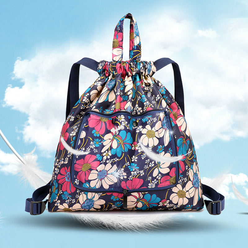 Foldable Printed Nylon Backpack with Drawstring | Kalsten