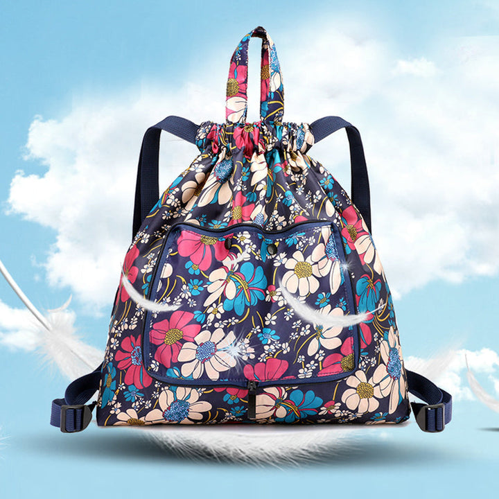 Foldable Printed Nylon Backpack with Drawstring | Kalsten