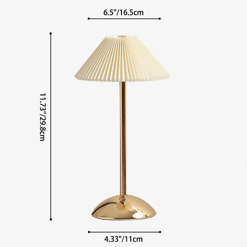 Contemporary Scandinavian rechargeable iron fabric cone pleated LED table lamp for bedside | Kalsten