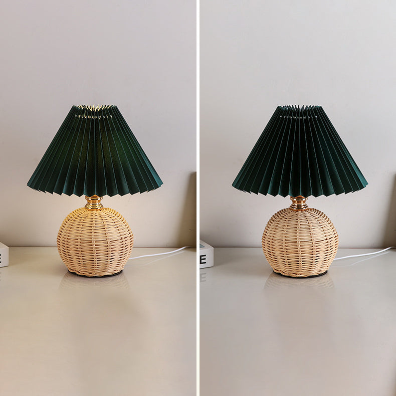 RattaLume Nordic LED Table Lamp | Woven Rattan & Foldable Fabric Shade | Mood Light | Decor for the Bedroom | Kalsten