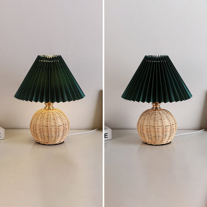 RattaLume Nordic LED Table Lamp | Woven Rattan & Foldable Fabric Shade | Mood Light | Decor for the Bedroom | Kalsten