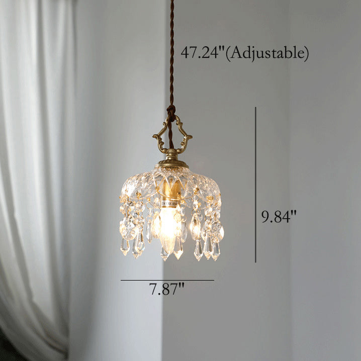 Pendant Light Crystal Glass 7.9 in Clear Gold Adjustable Flower Shop Living Room Restaurant Tea Room | Kalsten
