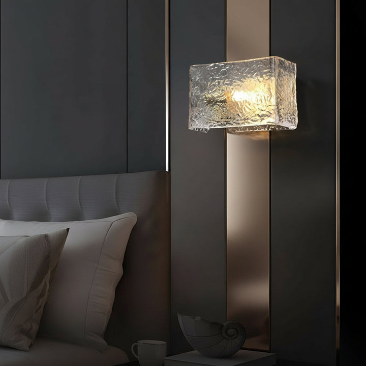 LED Wall Sconce Light – Modern Rectangular Brass Ripple Glass (20x15cm / 7.9x5.9in) | Kalsten