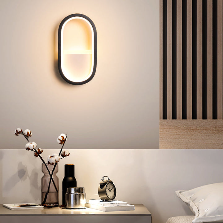 Oval Wall Light Fixture Contemporary Acrylic Black/White LED Wall Sconce in Warm/White Light | Kalsten