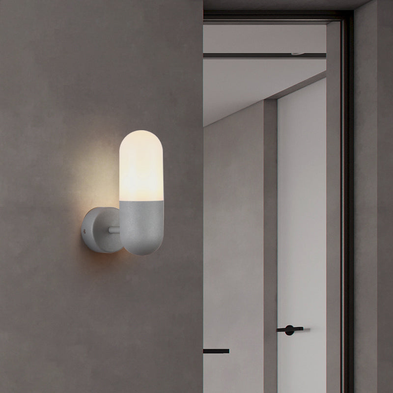 Capsule Metal Wall Sconce Light Postmodern 1 Light Black/Gray/White Wall Mounted Light for Bedroom | Kalsten
