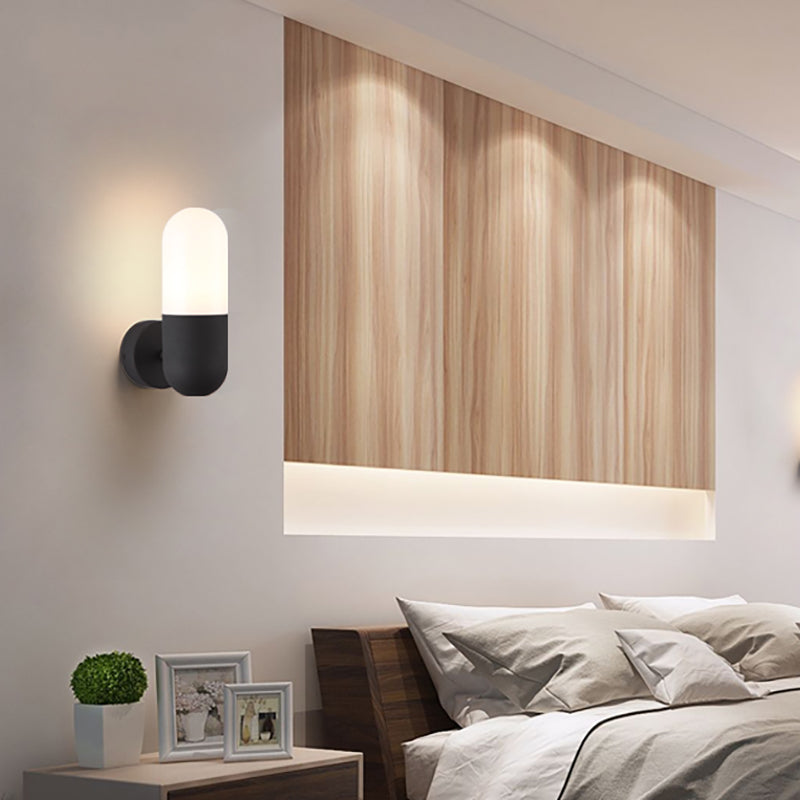 Capsule Metal Wall Sconce Light Postmodern 1 Light Black/Gray/White Wall Mounted Light for Bedroom | Kalsten