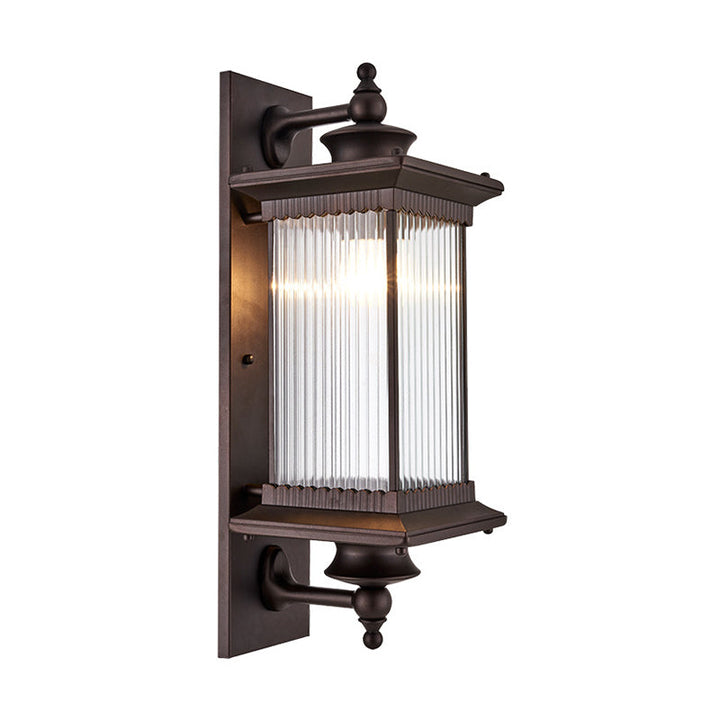 Single-Bulb Wall Mount Light Retro Rectangular Ribbed Glass Wall Lighting for Outdoor | Kalsten