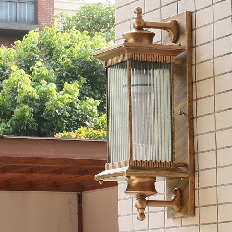 Single-Bulb Wall Mount Light Retro Rectangular Ribbed Glass Wall Lighting for Outdoor | Kalsten