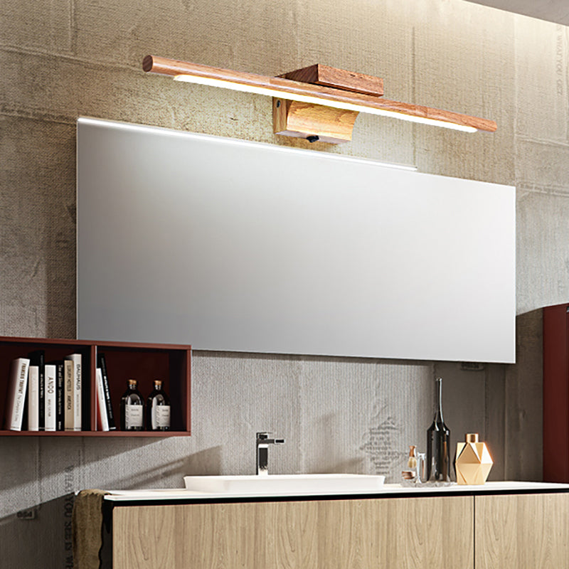 Slim Wood Vanity Sconce Lamp Modernist Led Beige Wall Mounted Light Fixture in White/Warm Light | Kalsten