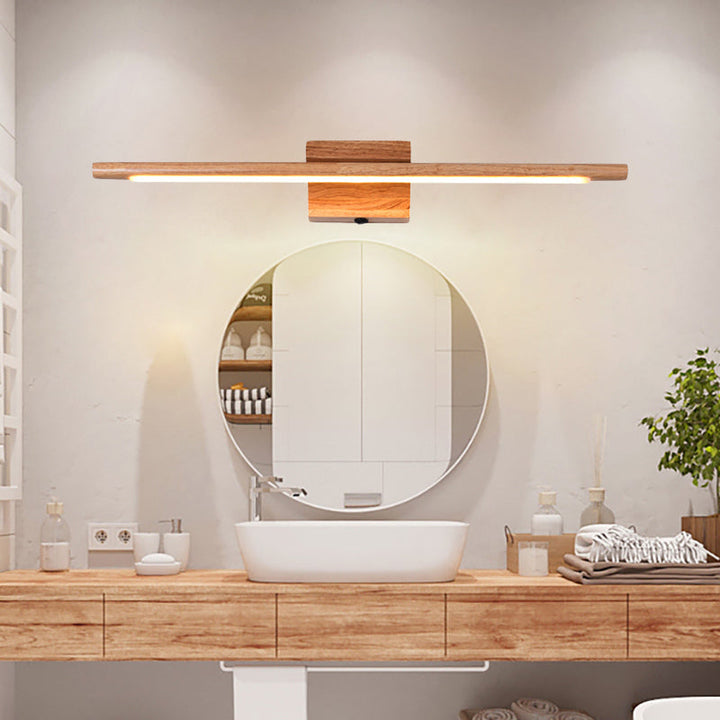 Slim Wood Vanity Sconce Lamp Modernist Led Beige Wall Mounted Light Fixture in White/Warm Light | Kalsten