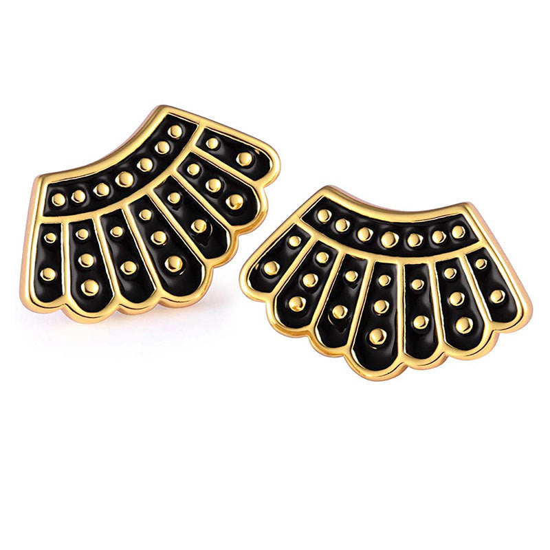 Elegant Gold and Black Fan-Shaped Earrings Kalsten