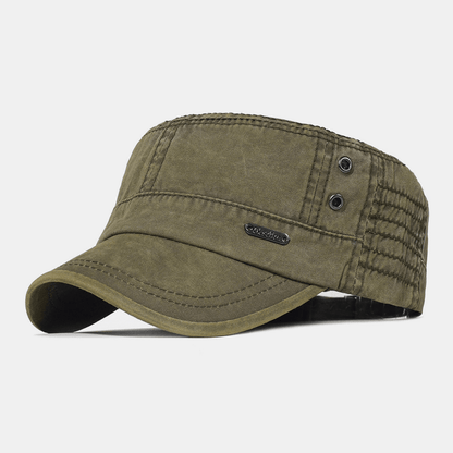 BowLift | Adjustable Washed Cotton Military Flat Cap for Men – Classic Army Style Hat
