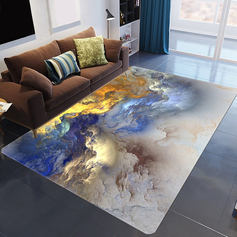 Kalsten | Magnificent 3D Evening Clouds Rug Multicolor Modern Rug Synthetic Washable Stain Resistant Nonslip Back Rug for Living Room