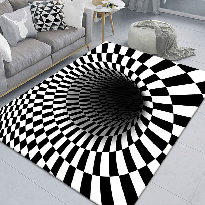 Kalsten | Modern Brain Deception 3D Carpet Black Synthetic Area Rug Machine Washable Stain Resistant Non-Slip Rug for Living Room