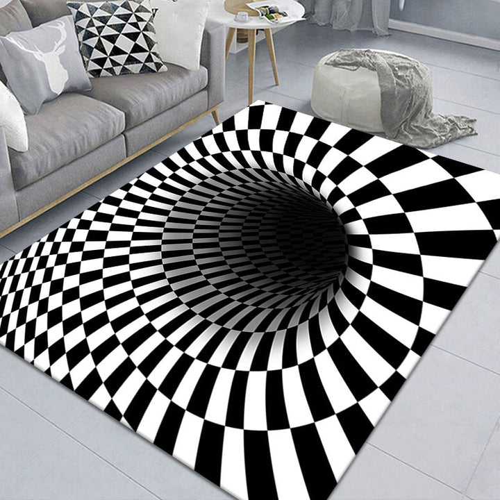 Kalsten | Modern Brain Deception 3D Carpet Black Synthetic Area Rug Machine Washable Stain Resistant Non-Slip Rug for Living Room