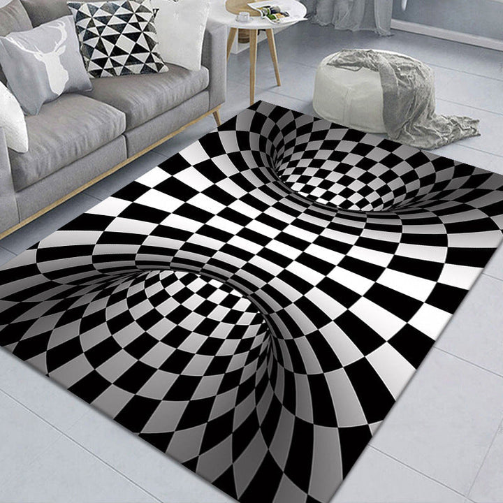 Kalsten | Modern Brain Deception 3D Carpet Black Synthetic Area Rug Machine Washable Stain Resistant Non-Slip Rug for Living Room