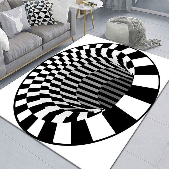 Kalsten | Modern Brain Deception 3D Carpet Black Synthetic Area Rug Machine Washable Stain Resistant Non-Slip Rug for Living Room