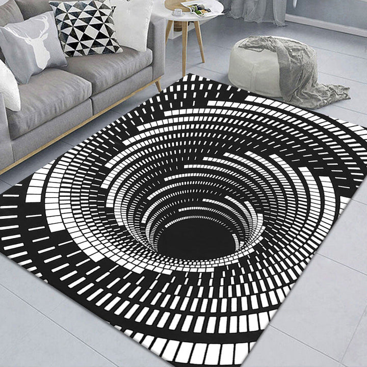 Kalsten | Modern Brain Deception 3D Carpet Black Synthetic Area Rug Machine Washable Stain Resistant Non-Slip Rug for Living Room