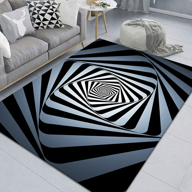Kalsten | Modern Brain Deception 3D Carpet Black Synthetic Area Rug Machine Washable Stain Resistant Non-Slip Rug for Living Room