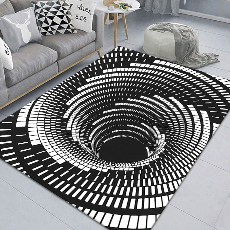 Kalsten | Modern Brain Deception 3D Carpet Black Synthetic Area Rug Machine Washable Stain Resistant Non-Slip Rug for Living Room