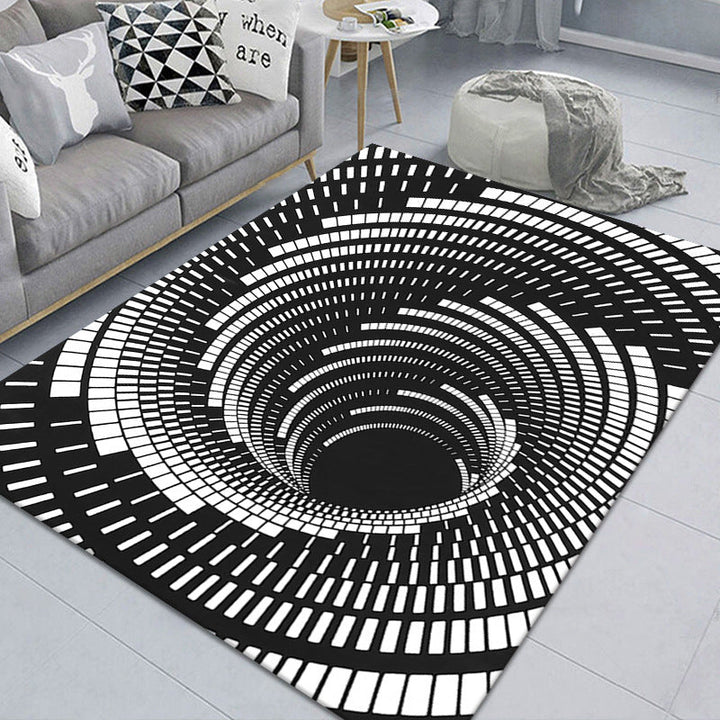 Kalsten | Modern Brain Deception 3D Carpet Black Synthetic Area Rug Machine Washable Stain Resistant Non-Slip Rug for Living Room