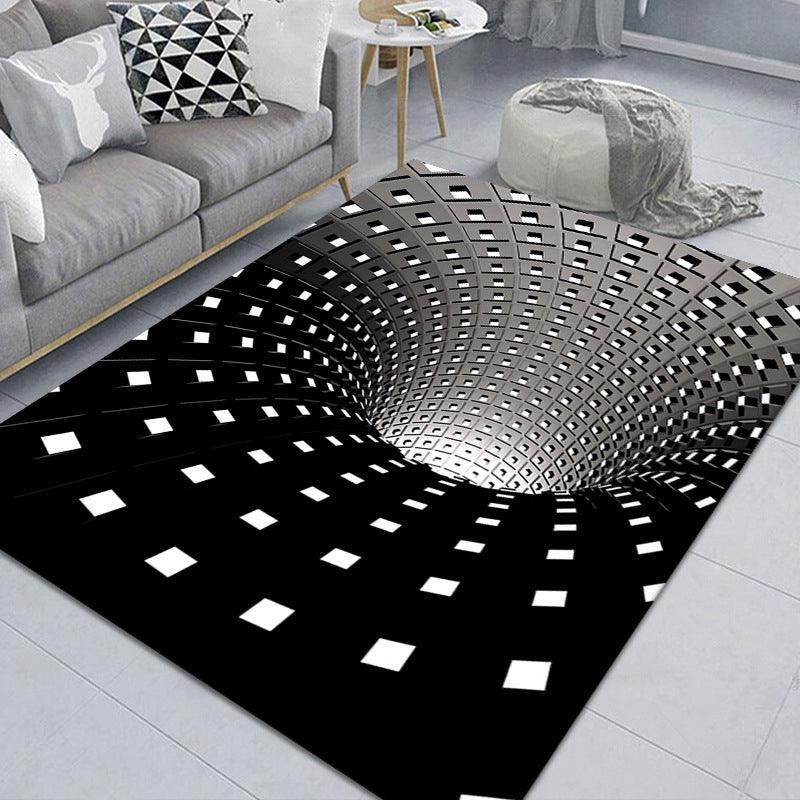 Kalsten | Modern Brain Deception 3D Carpet Black Synthetic Area Rug Machine Washable Stain Resistant Non-Slip Rug for Living Room