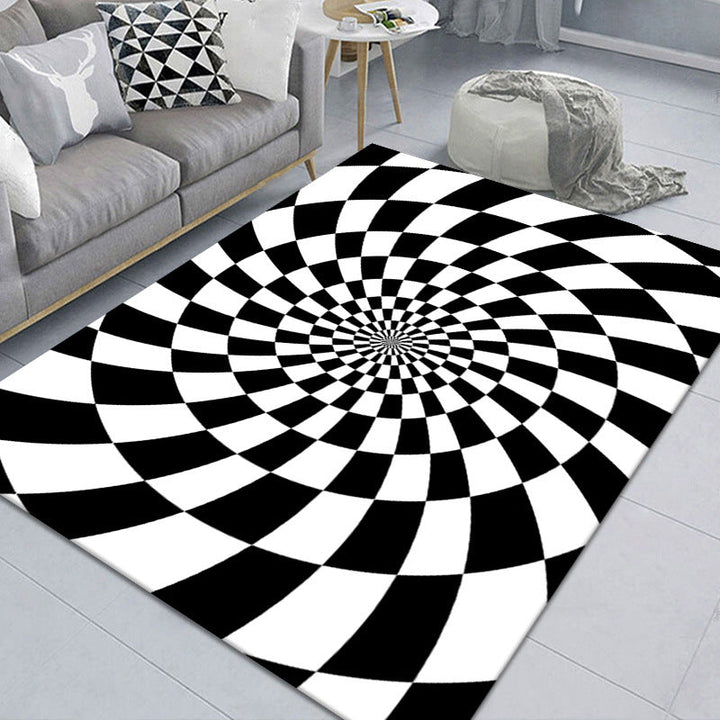 Kalsten | Modern Brain Deception 3D Carpet Black Synthetic Area Rug Machine Washable Stain Resistant Non-Slip Rug for Living Room