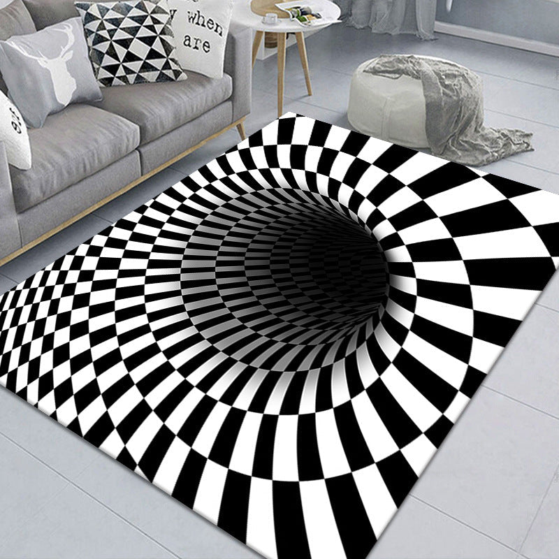 Kalsten | Modern Brain Deception 3D Carpet Black Synthetic Area Rug Machine Washable Stain Resistant Non-Slip Rug for Living Room