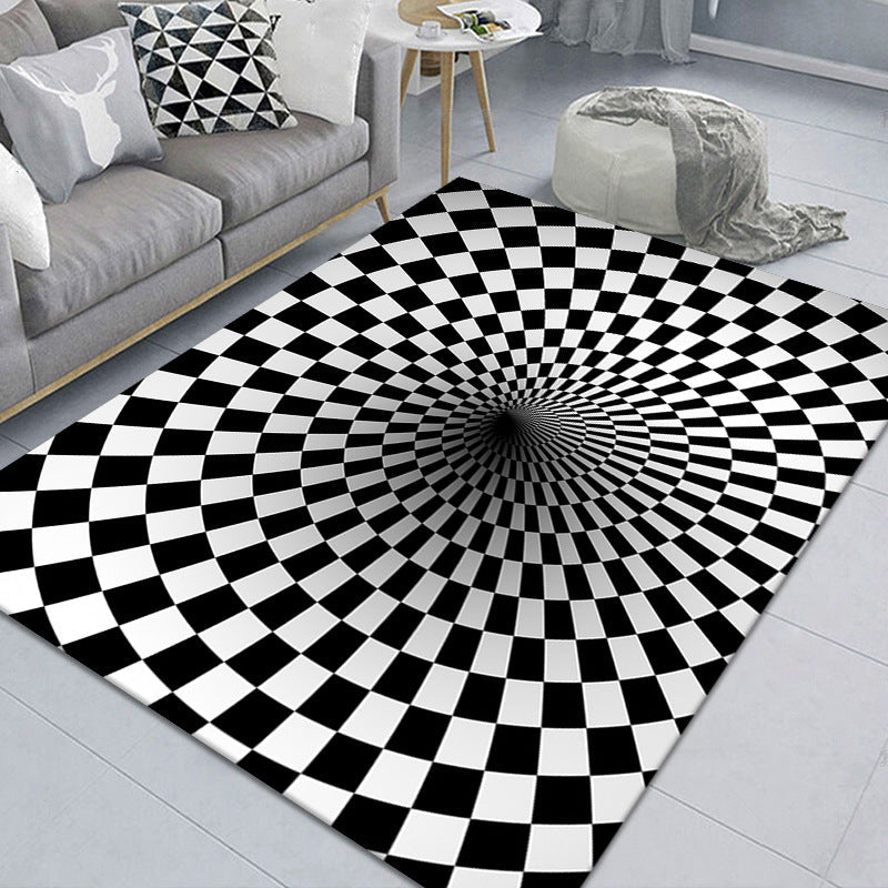 Kalsten | Modern Brain Deception 3D Carpet Black Synthetic Area Rug Machine Washable Stain Resistant Non-Slip Rug for Living Room
