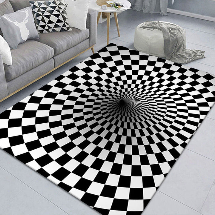 Kalsten | Modern Brain Deception 3D Carpet Black Synthetic Area Rug Machine Washable Stain Resistant Non-Slip Rug for Living Room